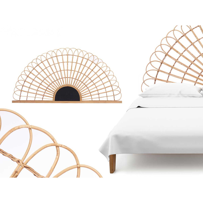 RATTAN HEADBOARD FAN NATURAL BLACK 160CM