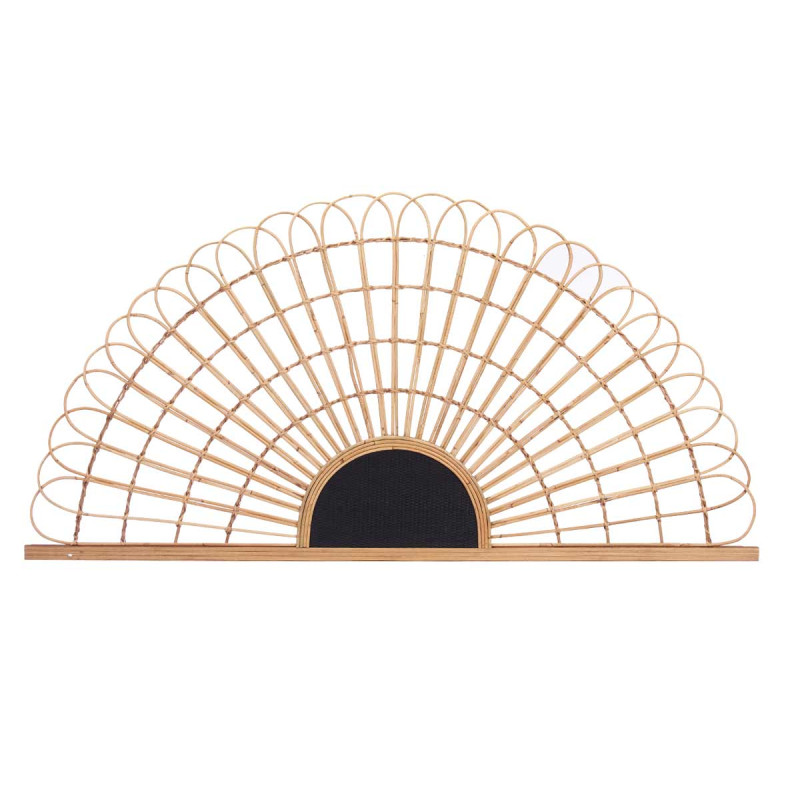 RATTAN HEADBOARD FAN NATURAL BLACK 160CM