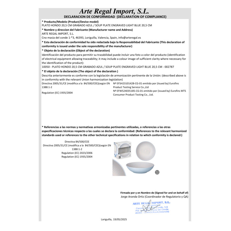 PIATTO FONDO 20,5 CM INCISO BLU 