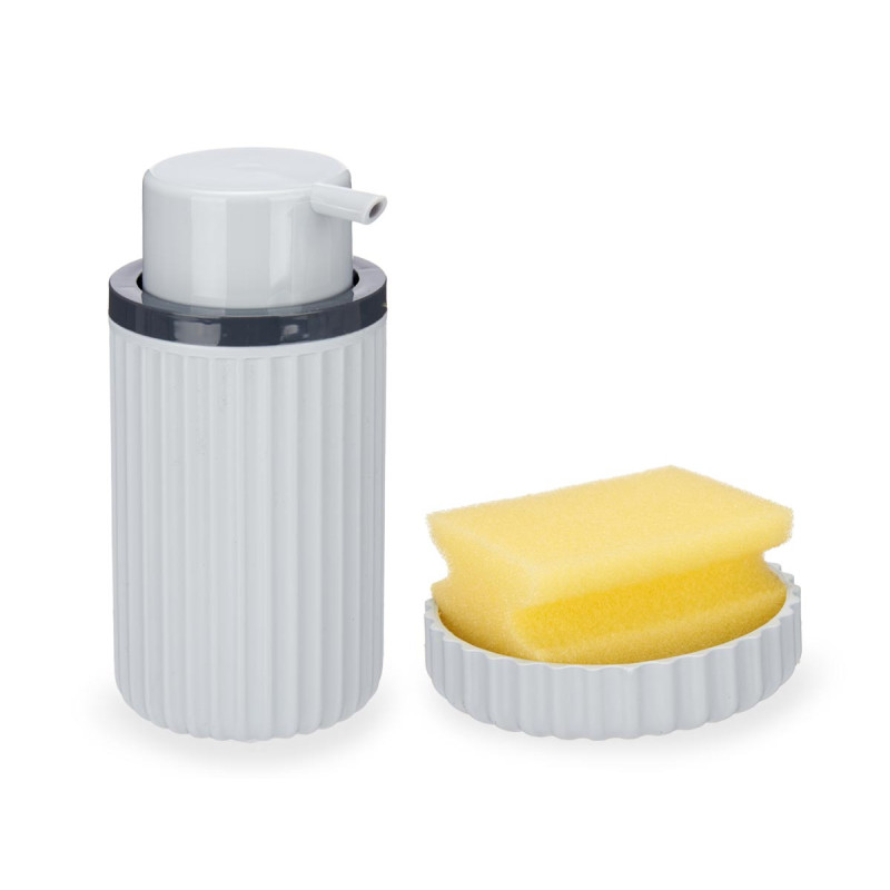 SET GREY SOAP DISPENSER WITH SPONGE