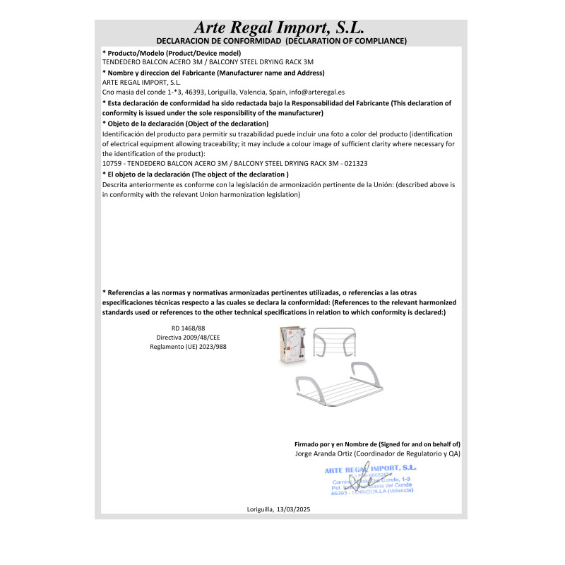 ÉTENDOIR À LINGE BALCON ACIER 3M