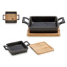 SMALL SQUARE CAST IRON PAN W/BAMBOO TRAY