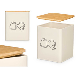 POT CARRÉ COUVERCLE BAMBOU PORTE-CAPSULES CRÈME