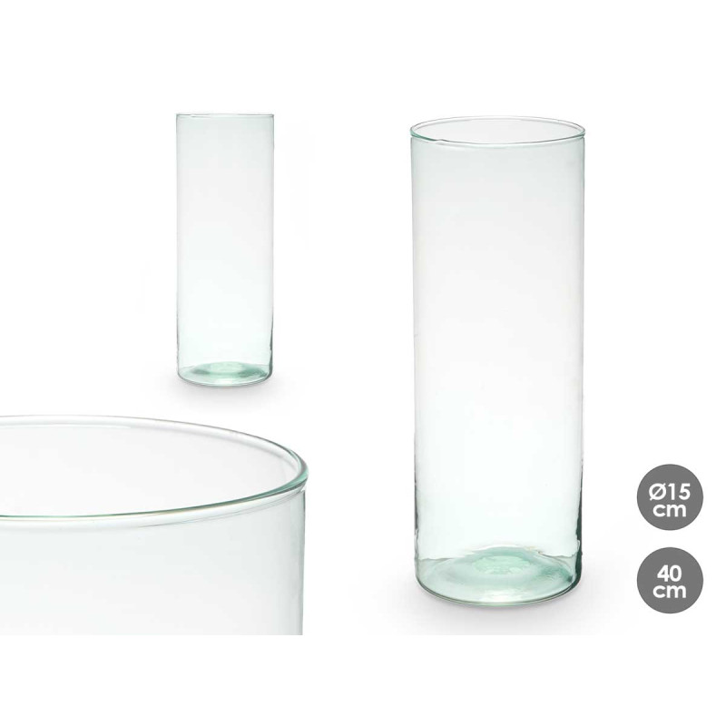 VASE EN VERRE RECYCLÉ CYLINDRE 15X40