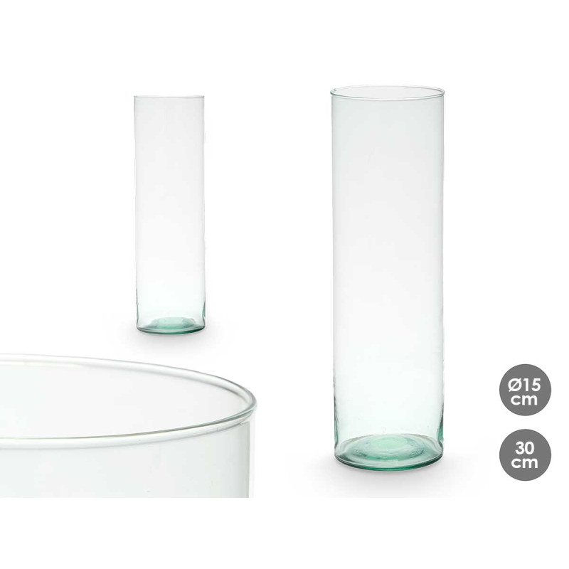RECYCLED GLASS CYLINDER VASE 15X50CM