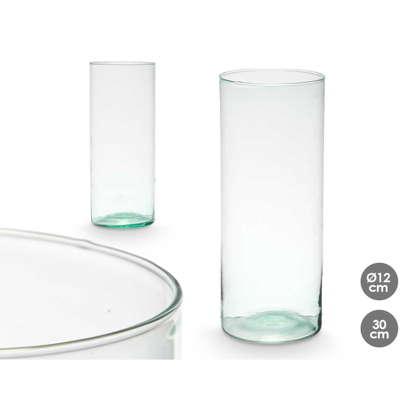 VASO VETRO RICICLATO CILINDRO 12X30
