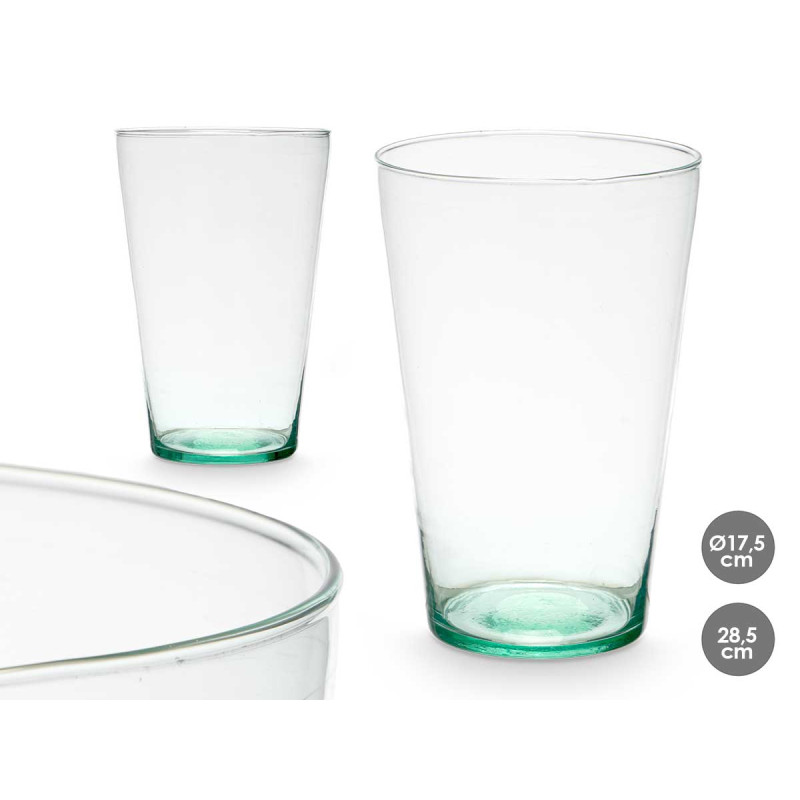 JARRON VASO CONICO VIDRIO RECICLADO 17.5X26.5CM