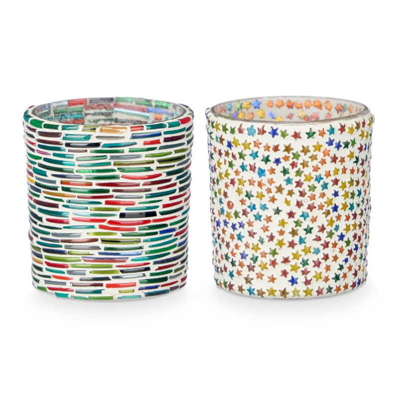 ROUND CANDLE HOLDER STRIPES STARS ASSORTED 2 