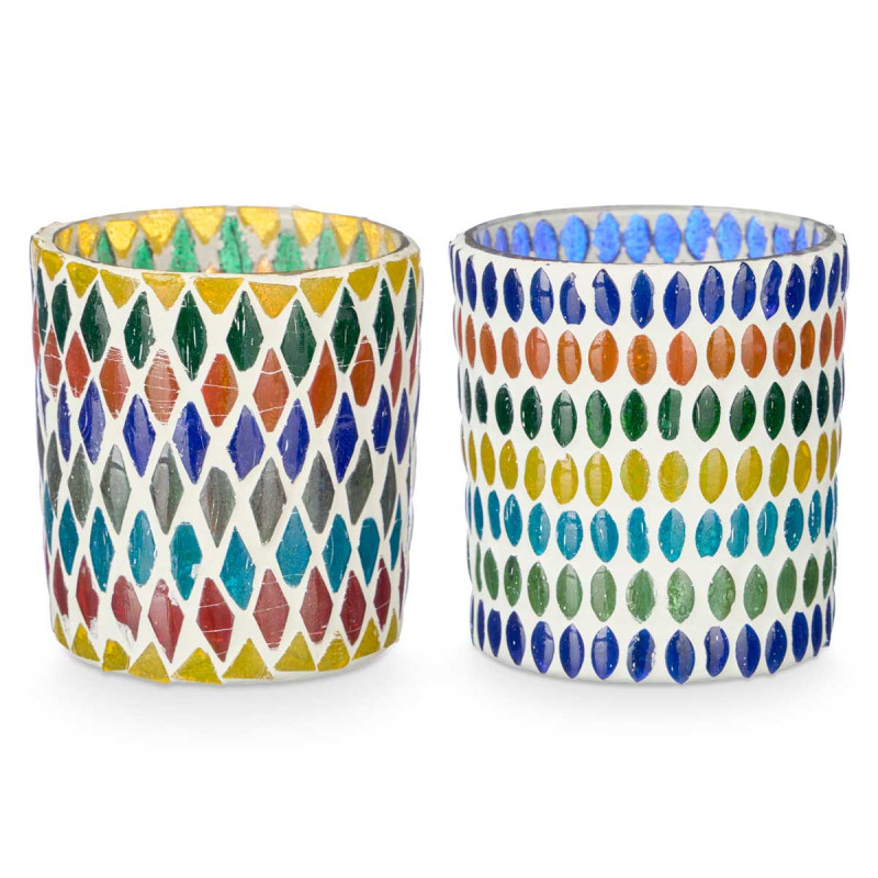 ROUND CANDLE HOLDER RHOMBUS STARS ASSORTED 2