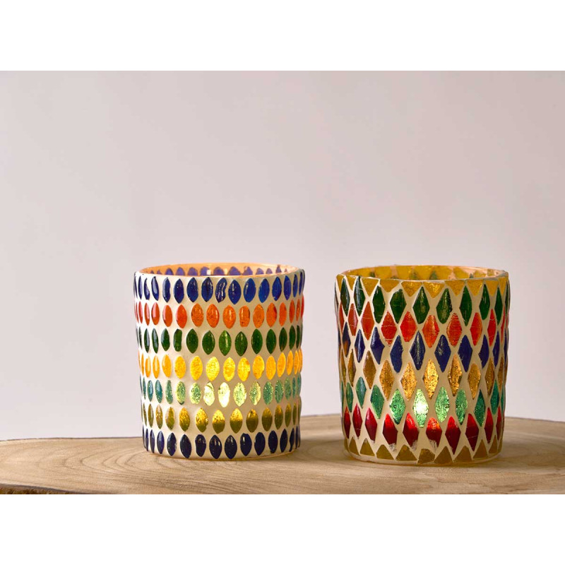 ROUND CANDLE HOLDER RHOMBUS STARS ASSORTED 2