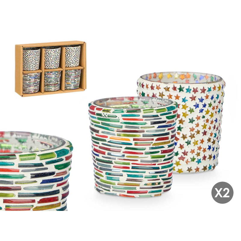 SMALL ROUND CANDLE HOLDER STRIPES STARS ASRT 2 