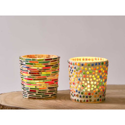 SMALL ROUND CANDLE HOLDER STRIPES STARS ASRT 2 
