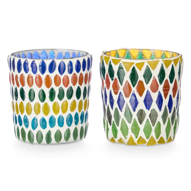 SMALL ROUND CANDLE HOLDER RHOMBUS ASSORTED 2