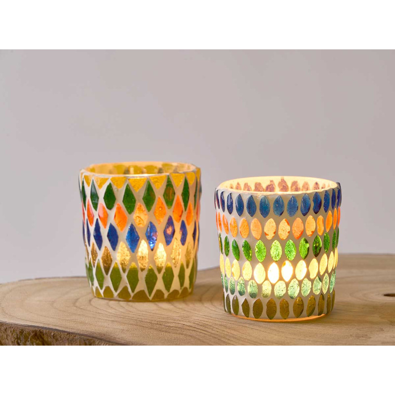 SMALL ROUND CANDLE HOLDER RHOMBUS ASSORTED 2