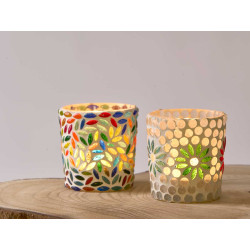 SMALL ROUND CANDLE HOLDER FLOWERS ASSORTED 2