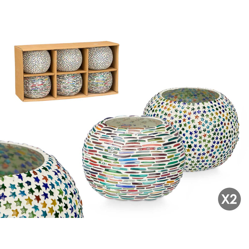 STAR STRIPED OVAL CANDLE HOLDER ASSORTED 2 