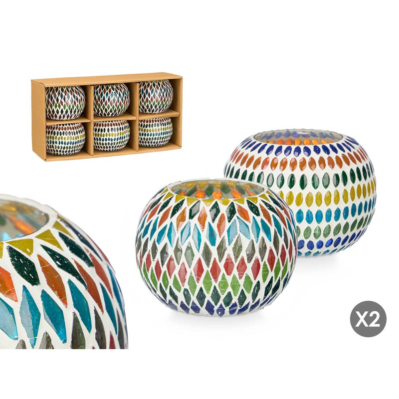 STRIPED RHOMBUS CANDLE HOLDER ASSORTED 2 