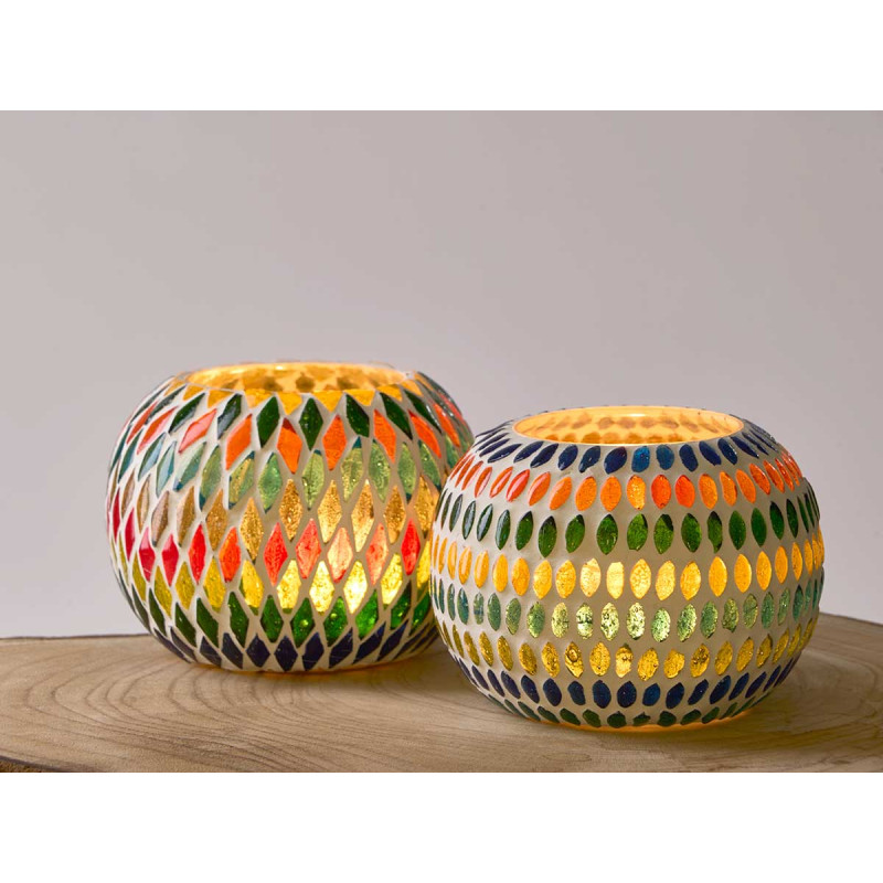 STRIPED RHOMBUS CANDLE HOLDER ASSORTED 2 