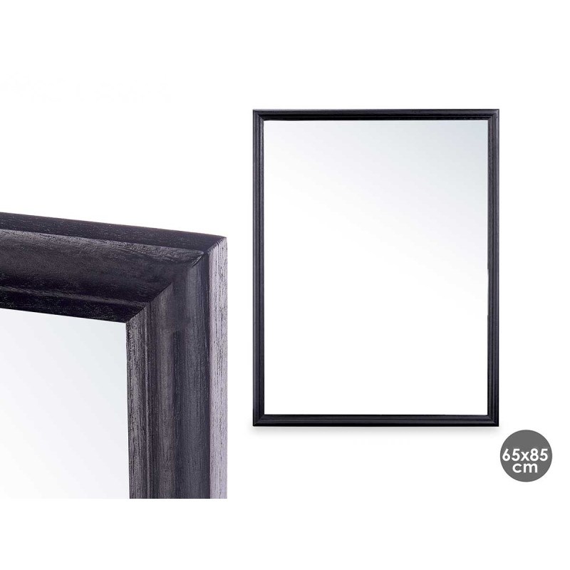SPECCHIO PARETE CORNICE IN LEGNO 65 X 85 CM NERO