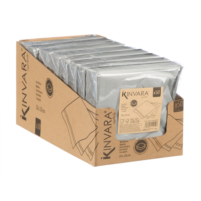 CONJ 50 GUARDANAPOS CINZENTOS 33X33CM 17GR