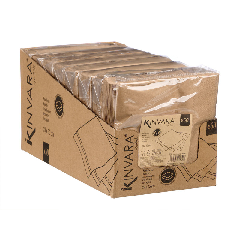 CONJ 50 GUARDANAPOS CASTANHOS 33X33CM 17GR