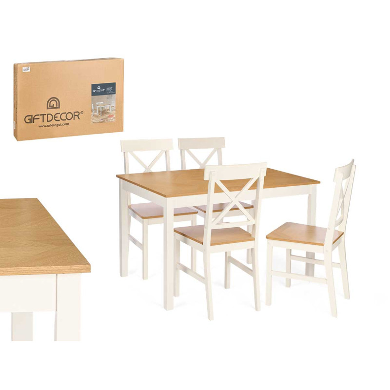 SET TABLE WITH 4 CHAIRS NATURAL WHITE 