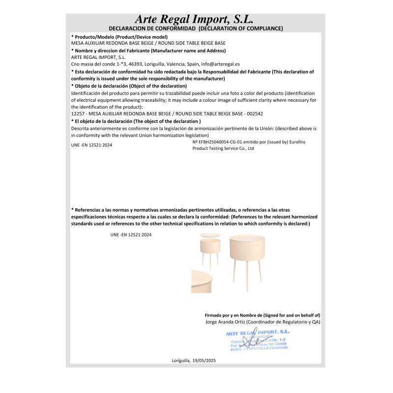 TAVOLINO LATERALE ROTONDO CON BASE BEIGE