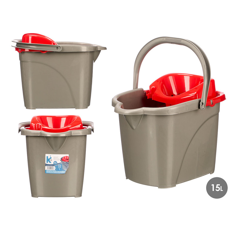 BUCKET SCRUB 15L RED GRAY
