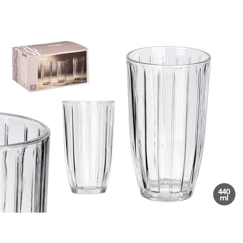 VASO ALTO RAYAS 440ML TRANSPARENTE