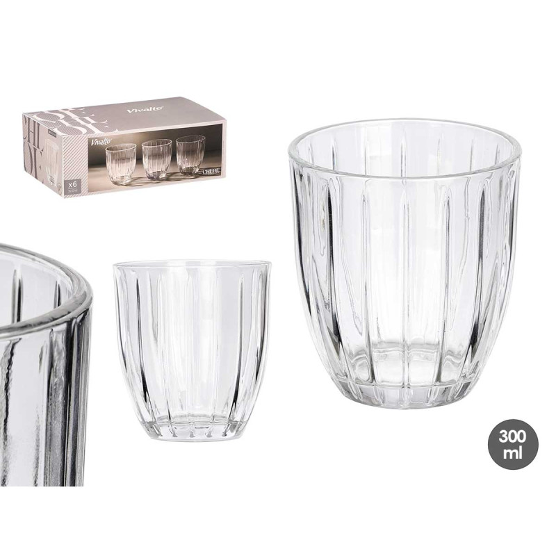 VASO AGUA RAYAS 300ML TRANSPARENTE