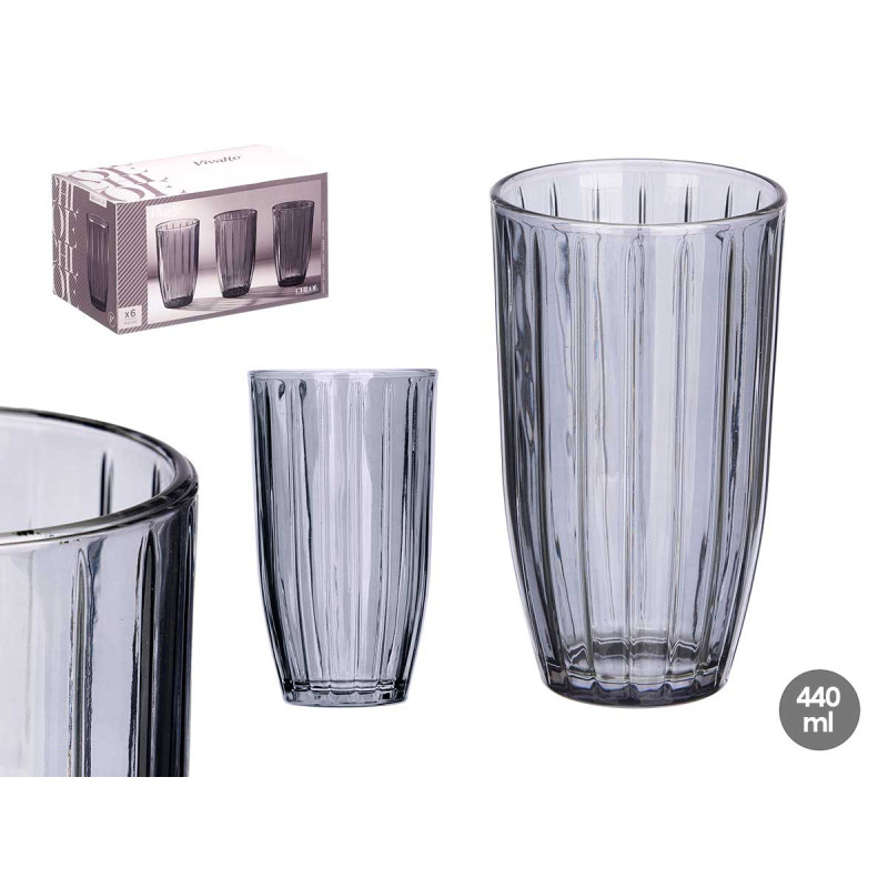 VASO ALTO RAYAS 440ML HUMO