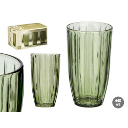 VASO ALTO RAYAS 440ML VERDE