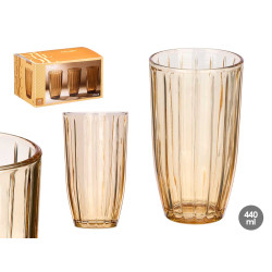 VASO ALTO RAYAS 440ML AMBAR