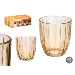 VASO AGUA RAYAS 300ML AMBAR