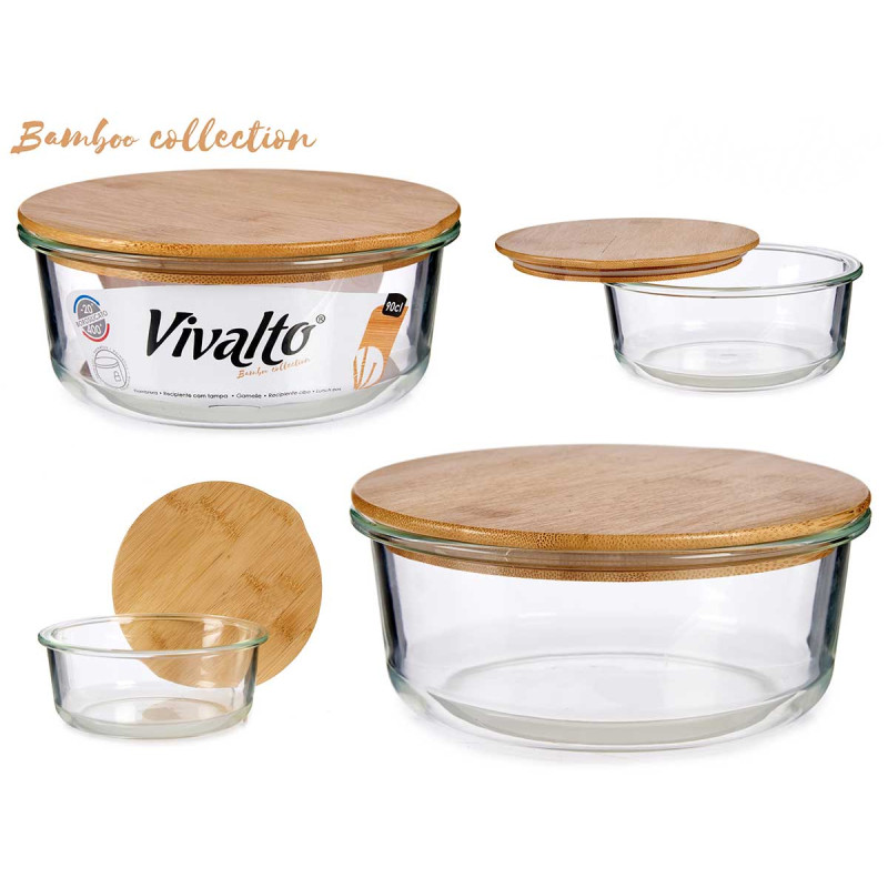 ROUND GLASS LUNCH BOX WITH BAMBOO CAP 950ML