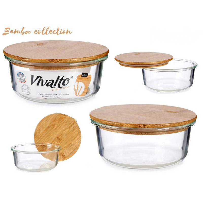 ROUND GLASS LUNCH BOX WITH BAMBOO CAP 620ML