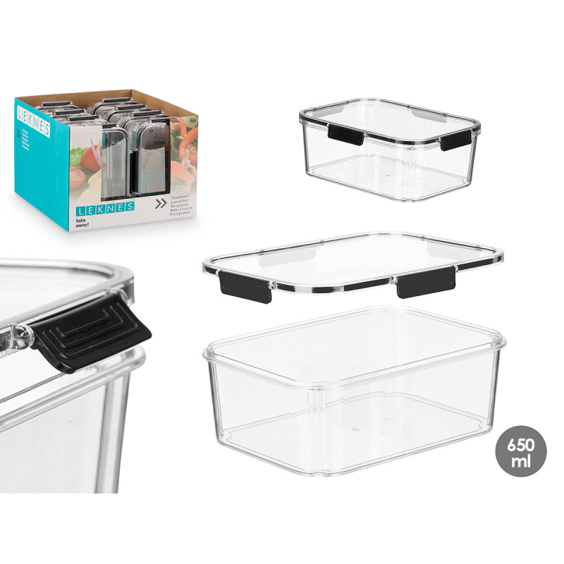 MED BLACK AIRTIGHT RECTANGULAR LUNCHBOX 650ML