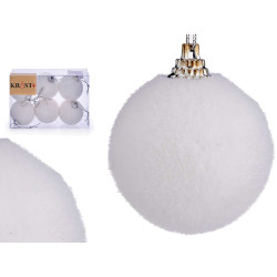 SET 6 BOLAS NAVIDAD PELO BLANCO 5CM