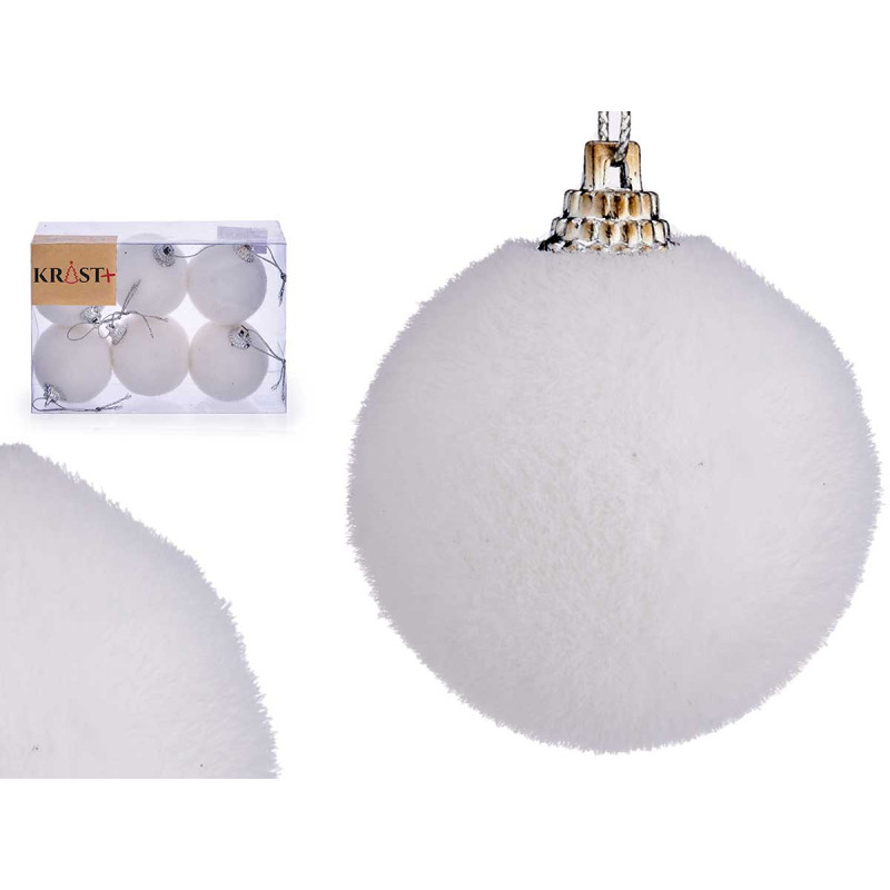 SET 6 BOULES NOEL POIL BLANC 5CM