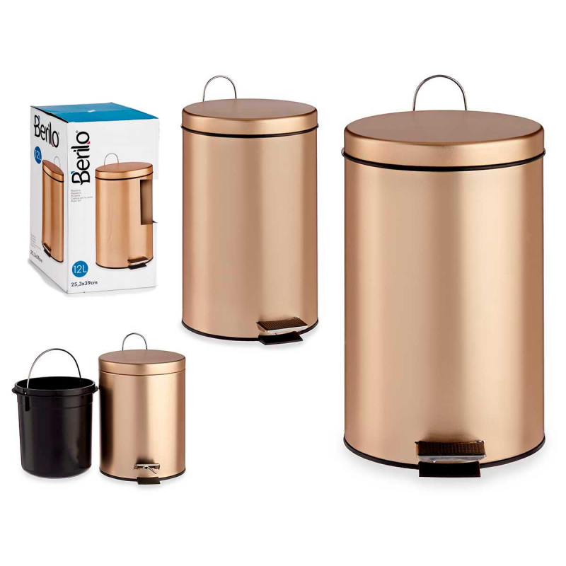 BALDE DO LIXO COM PEDAL 12L METAL DOURADO 