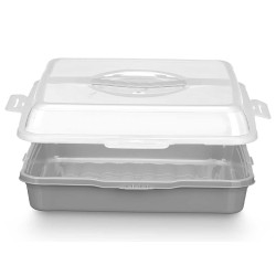 SQUARE CAKE HOLDER WITH GREY HANDLE