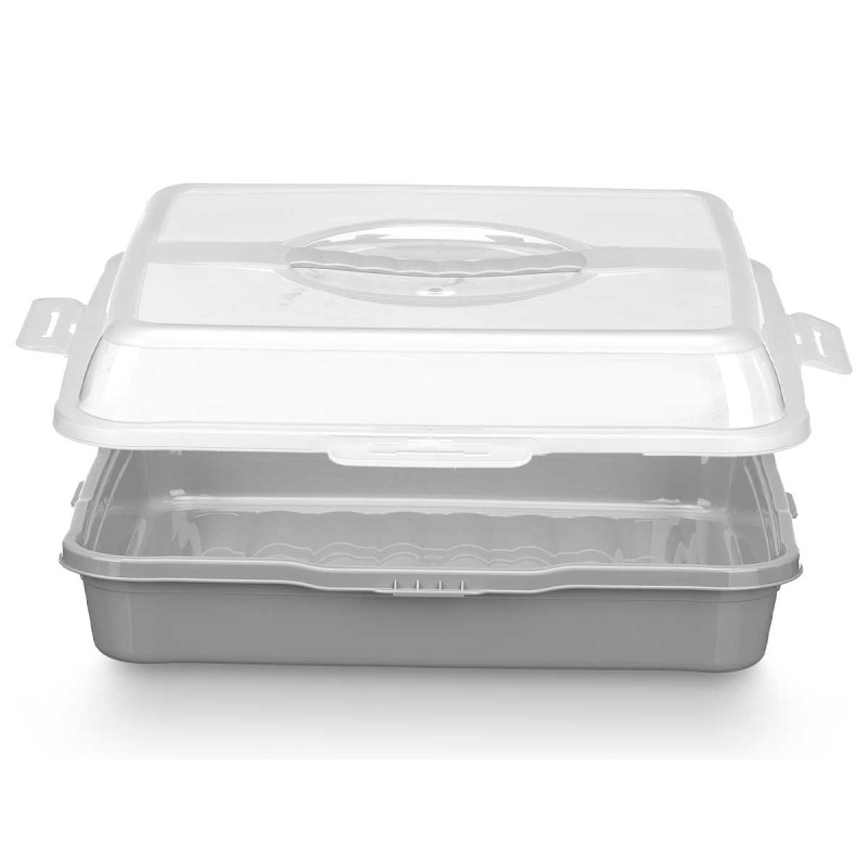SQUARE CAKE HOLDER WITH GREY HANDLE