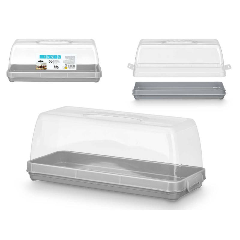 RECTANGULAR CAKE HOLDER WITH GREY HANDLE
