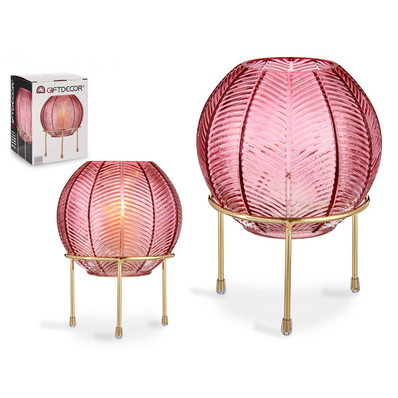 JARRON BOLA CRISTAL ROSA BASE METAL ORO