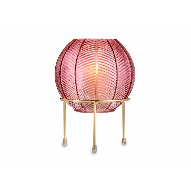 VASO PALLA DI CRISTALLO ROSA BASE METALLO ORO