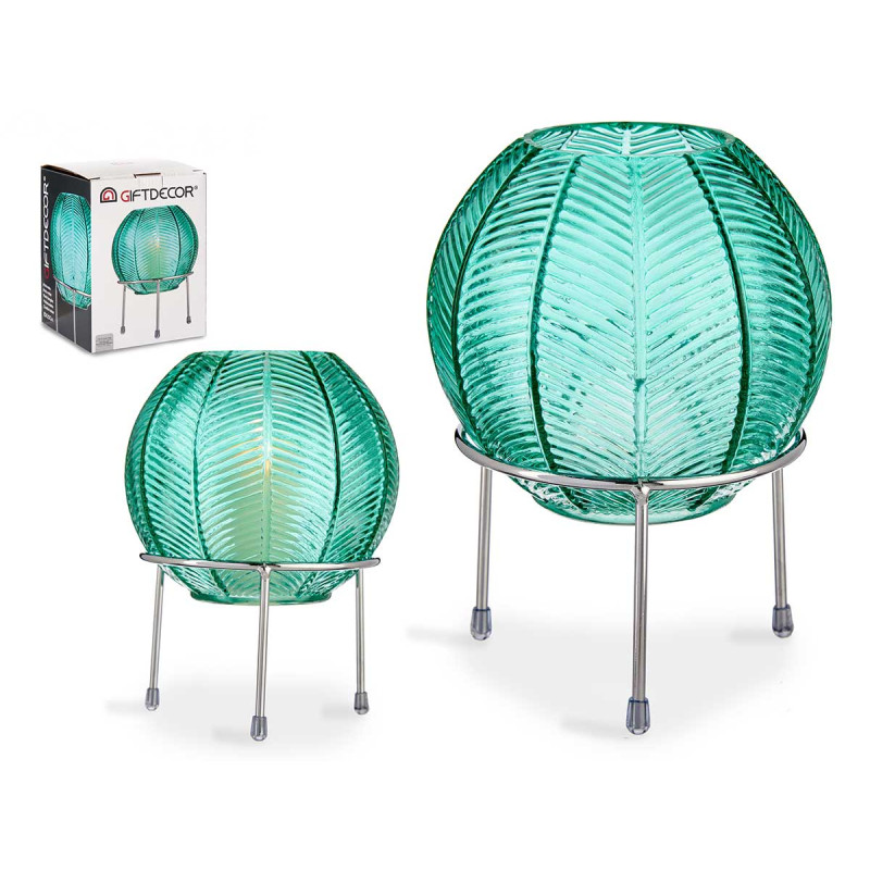 JARRON BOLA CRISTAL AZUL BASE METAL PLATA