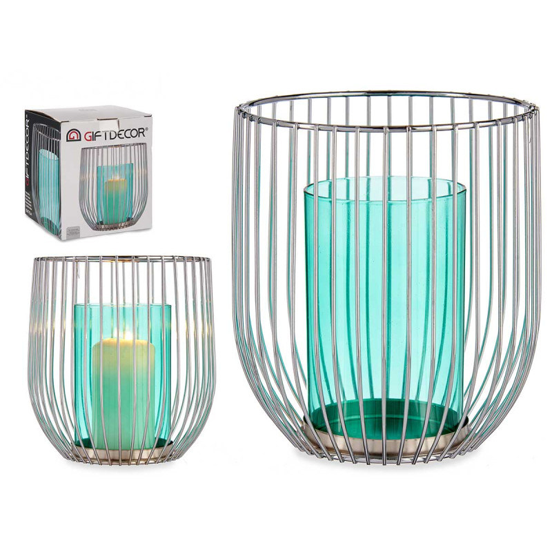 BASE CANDELA CRISTALLO GABBIA BLU METALLO ARGENTO