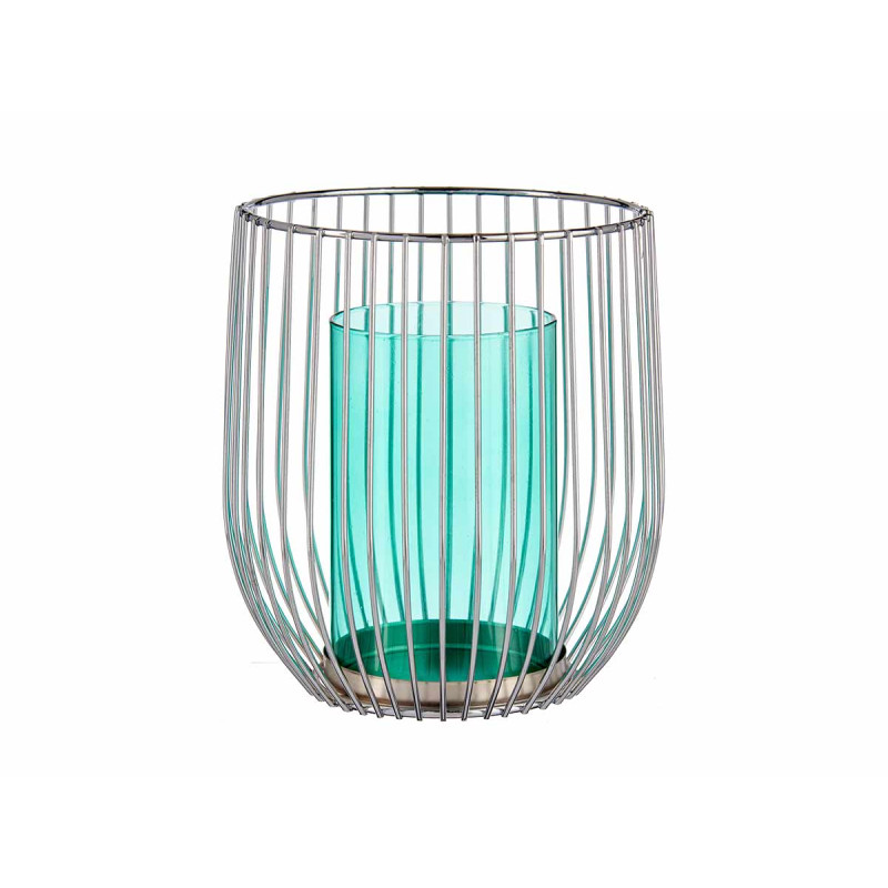 BASE CANDELA CRISTALLO GABBIA BLU METALLO ARGENTO