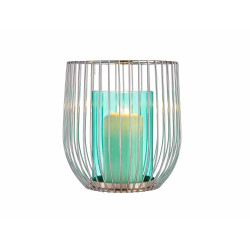 BASE CANDELA CRISTALLO GABBIA BLU METALLO ARGENTO