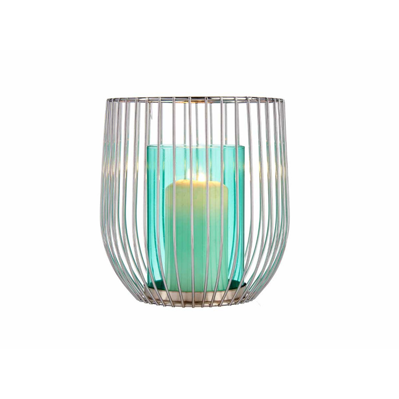 BASE CANDELA CRISTALLO GABBIA BLU METALLO ARGENTO